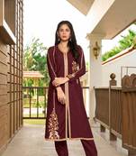 Nikhaar dark maroon hand embroidery art silk a line kurta &