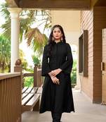 Nikhaar black hand embroidery art silk a line pants kurta & set
