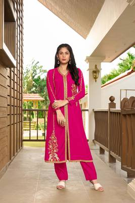 Nikhaar pink hand embroidery art silk a line kurta & 1