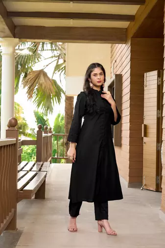 Nikhaar black hand embroidery art silk a line pants kurta & set