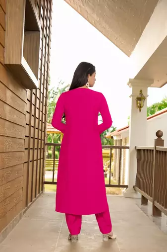 Nikhaar pink hand embroidery art silk a line kurta &