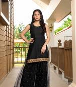 Nikhaar black resham embroidery cotton straight cut kurta &