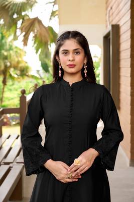 Nikhaar black hand embroidery art silk a line pants kurta & set 6