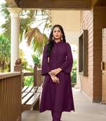 Nikhaar violet hand embroidery art silk a line pants kurta & set