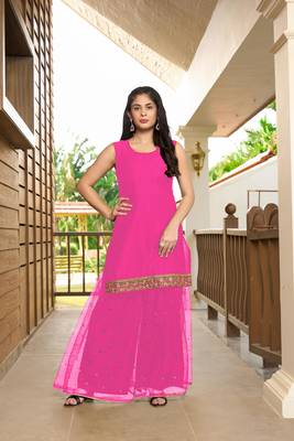 Nikhaar pink resham embroidery cotton straight cut kurta & 1