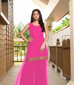 Nikhaar pink resham embroidery cotton straight cut kurta &