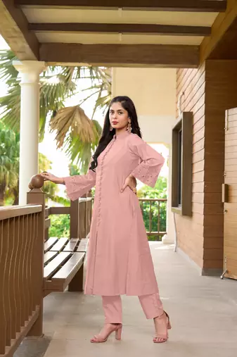 Nikhaar dark pink hand embroidery art silk a line pants kurta & set
