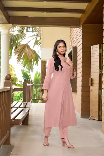 Nikhaar dark pink hand embroidery art silk a line pants kurta & set