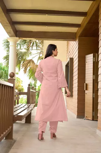 Nikhaar dark pink hand embroidery art silk a line pants kurta & set
