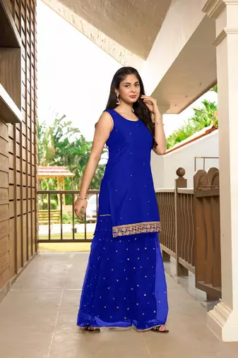 Nikhaar blue resham embroidery cotton straight cut kurta &