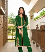 Nikhaar dark green hand embroidery art silk a line pants kurta & set