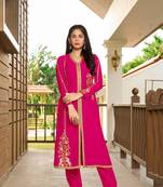 Nikhaar pink hand embroidery art silk a line pants kurta & set