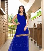 Nikhaar blue resham embroidery cotton straight cut shahara kurta & set
