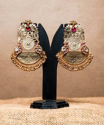 Lakshmi glamorous statement earrings with a temple finish and semi precious beads 1