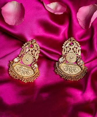Lakshmi glamorous statement earrings with a temple finish and semi precious beads 2