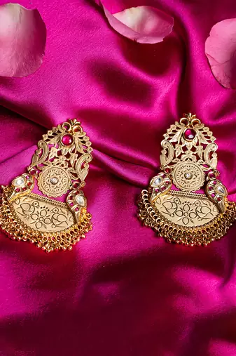 Lakshmi glamorous statement earrings with a temple finish and semi precious beads