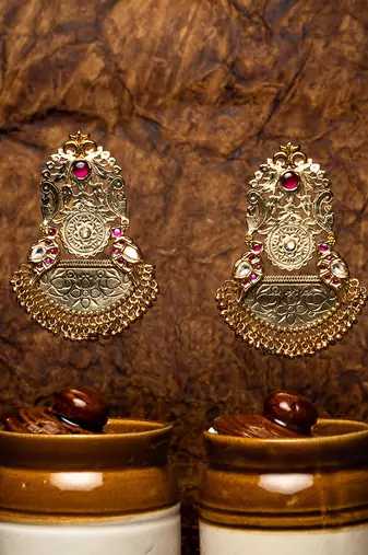 Lakshmi glamorous statement earrings with a temple finish and semi precious beads