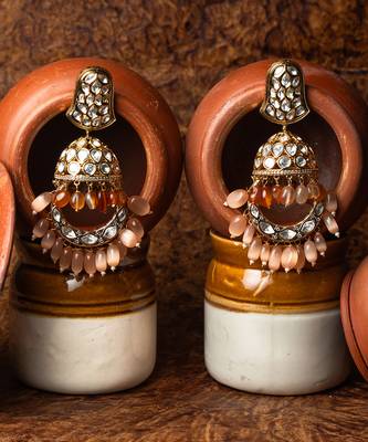 Nawabi polki chaandbali jhumkaas dazzling in jewels embedded in a polki and diamond finish with a touch 2