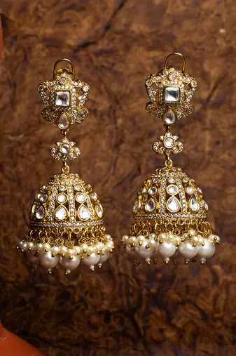 Shehzadi polki diamond jhumkaas These glamorous jhumkas with a polki finish