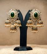 Harit rani jhumkaas Rich Green hue of emeralds and polki in intricate gold setting