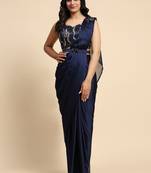 Sareez4u Wine Sequin Work Satin Silk Saree Fabric Ready To Wear Saree With Stitched Blouse Free Size