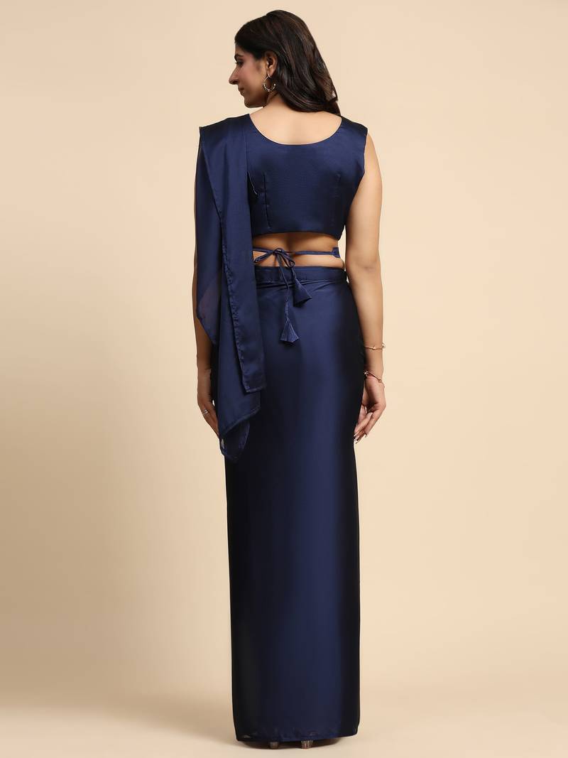 Sareez4u Wine Sequin Work Satin Silk Saree Fabric Ready To Wear Saree With Stitched Blouse Free Size