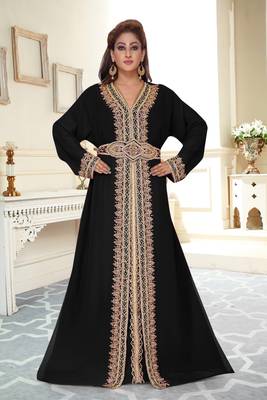 Black color full sleeves Handmade Moroccan Kaftan with Sun-proof hiijab 1