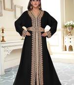 Black color luxurious full sleeves Handmade Moroccan Kaftan with Sun-proof hiijab.