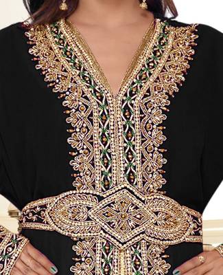 Black color full sleeves Handmade Moroccan Kaftan with Sun-proof hiijab 2