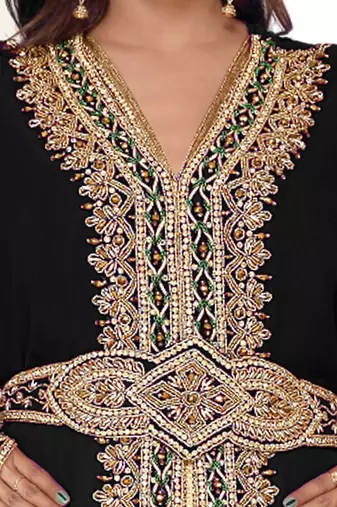 Black color full sleeves Handmade Moroccan Kaftan with Sun-proof hiijab