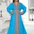 Cyan color full sleeves Handmade Moroccan Kaftan with Sun-proof hiijab