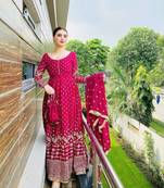 Rani Pink Colour Beautiful Wedding Wear Faux Georgette Fully Stitched Gown Set