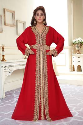 Maroon or full sleeves Handmade Moroccan Kaftan with Sun-proof hiijab 1