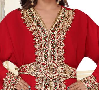 Maroon or full sleeves Handmade Moroccan Kaftan with Sun-proof hiijab 2