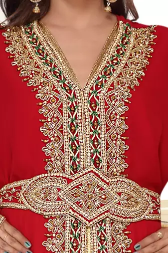 Maroon or full sleeves Handmade Moroccan Kaftan with Sun-proof hiijab