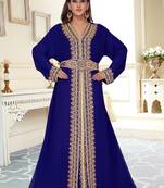 Navy-blue color luxurious full sleeves Handmade Moroccan Kaftan with Sun-proof hiijab.