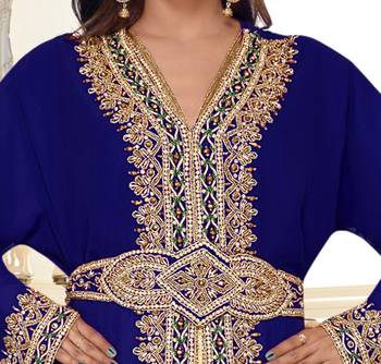 Navy-blue color full sleeves Handmade Moroccan Kaftan with Sun-proof hiijab 2
