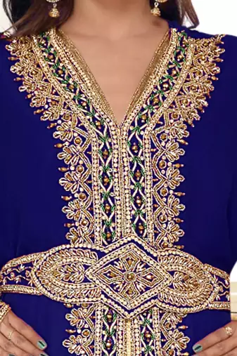 Navy-blue color full sleeves Handmade Moroccan Kaftan with Sun-proof hiijab