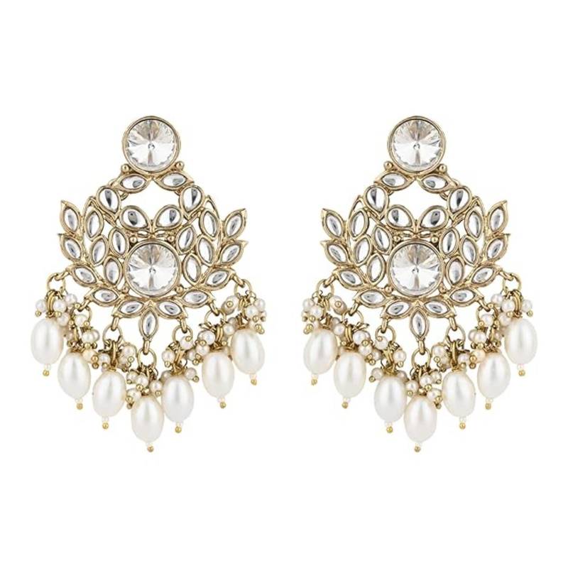 traditional kundan pearl chandbali earrings