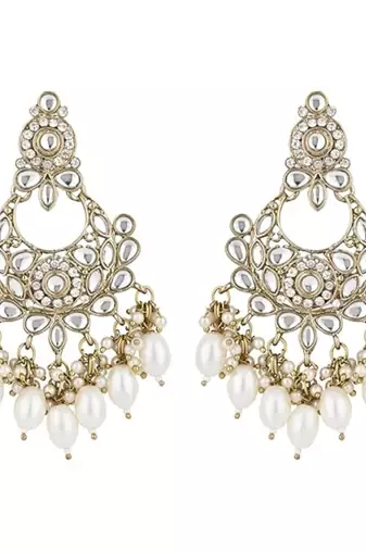 traditional kundan pearl chandbali earrings