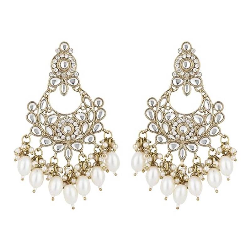 traditional kundan pearl chandbali earrings