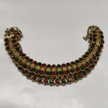 Gold Plated Handcrafted Multi colour Anklets with Kundan 2
