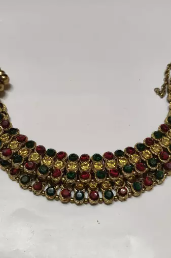 Gold Plated Handcrafted Multi colour Anklets with Pearl & Kundan