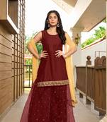 Nikhaar hand embroidery cotton silk stitched straight cut sharara kurta & dupatta 