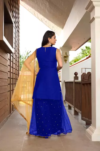 Nikhaar hand embroidery cotton silk stitched straight cut sharara kurta & dupatta 