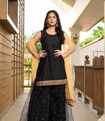 Nikhaar hand embroidery cotton silk stitched straight cut sharara kurta & dupatta 