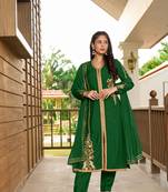 Nikhaar hand embroidery art silk stitched a line trouser kurta & dupatta 