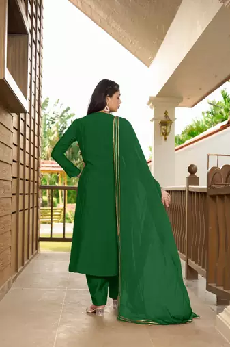 Nikhaar hand embroidery art silk stitched a line trouser kurta & dupatta 