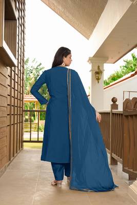 Nikhaar hand embroidery art silk stitched a line trouser kurta & dupatta  4