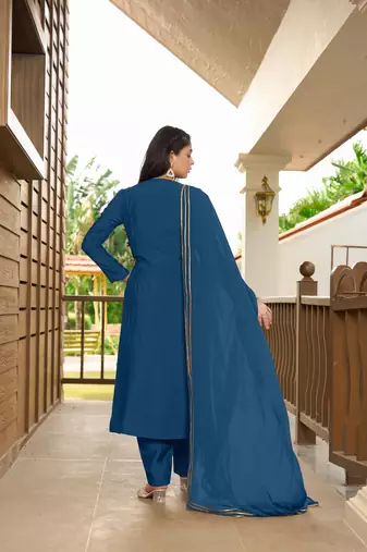 Nikhaar hand embroidery art silk stitched a line trouser kurta & dupatta 